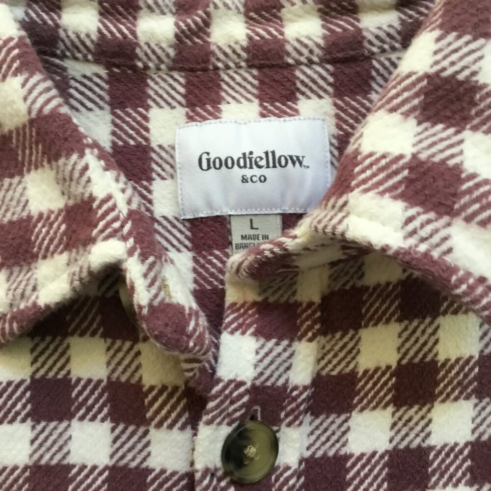 GOODIELLOW & CO Women's Plaid Flannel Button Down Pockets Side Heavyweight L